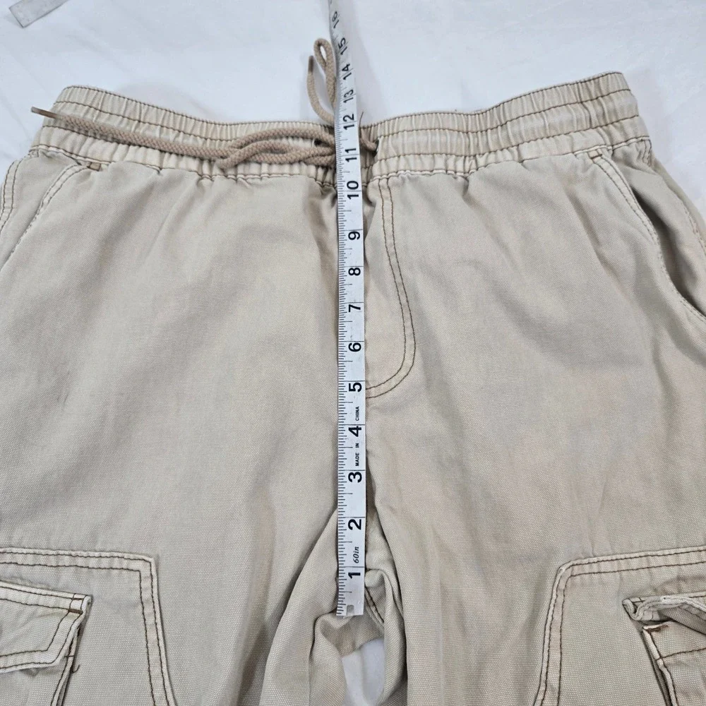 PacSun Mens Medium Baggy Cargo Pants Tan Beige Wide Leg Drawstring Skater Grunge